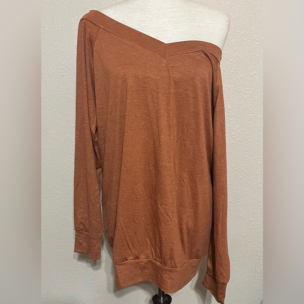 Halife Long Sleeve Off The Shoulder Burnt Orange Top